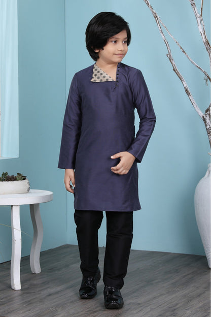 Navy Blue Colour Cotton Silk Kurta Pajama VSBW1070085