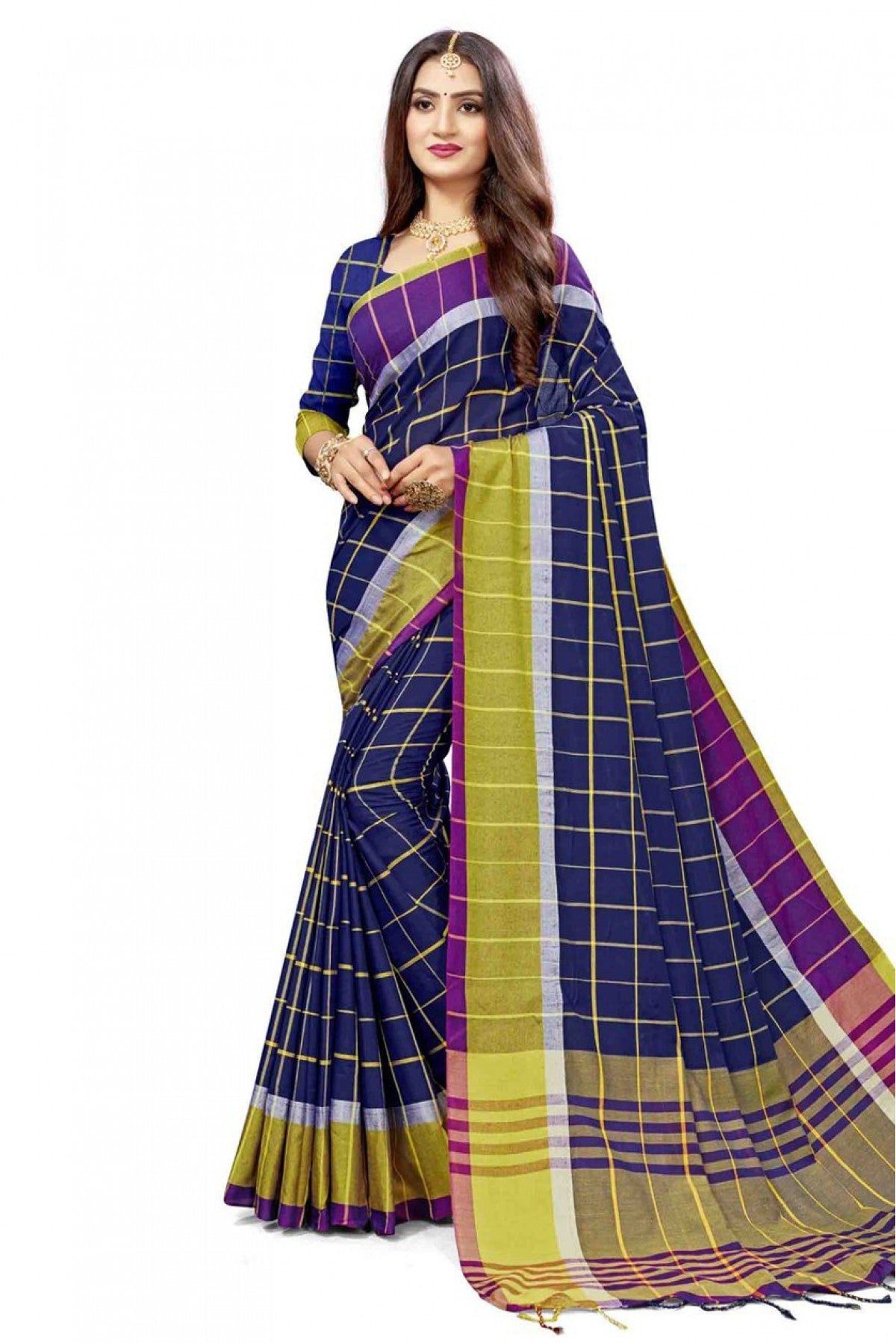 Navy Blue Colour Cotton Silk Printed Saree