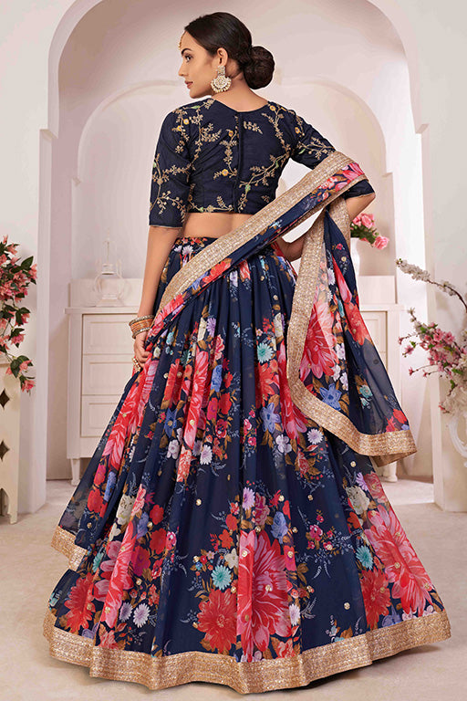 Navy Blue Colour Georgette Designer Lehenga Choli