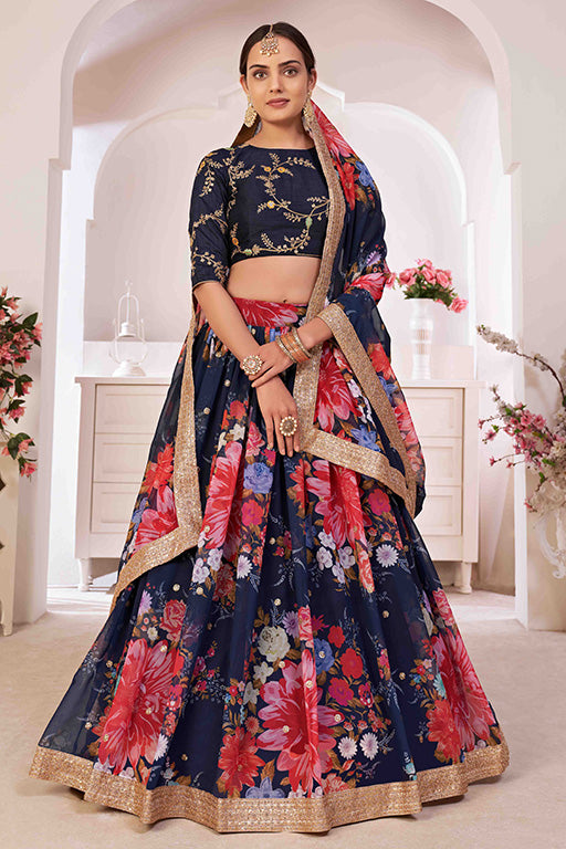 Navy Blue Colour Georgette Designer Lehenga Choli