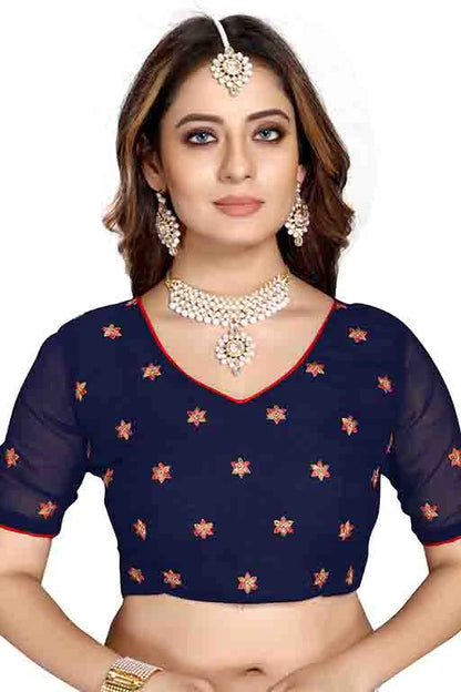 Navy Blue Colour Georgette Designer Saree