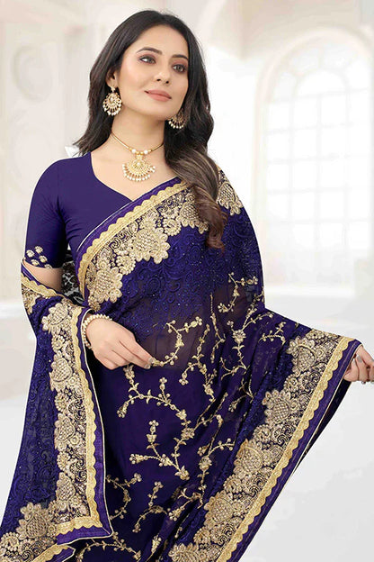 Navy Blue Colour Georgette Designer Saree