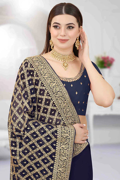 Navy Blue Colour Georgette Designer Saree