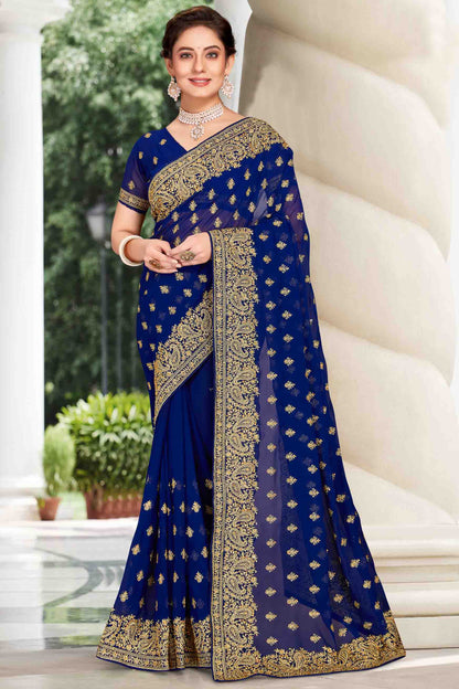 Navy Blue Colour Georgette Designer Saree