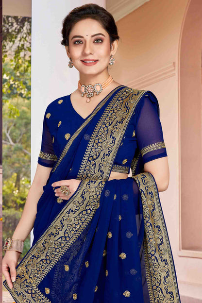 Navy Blue Colour Georgette Designer Saree