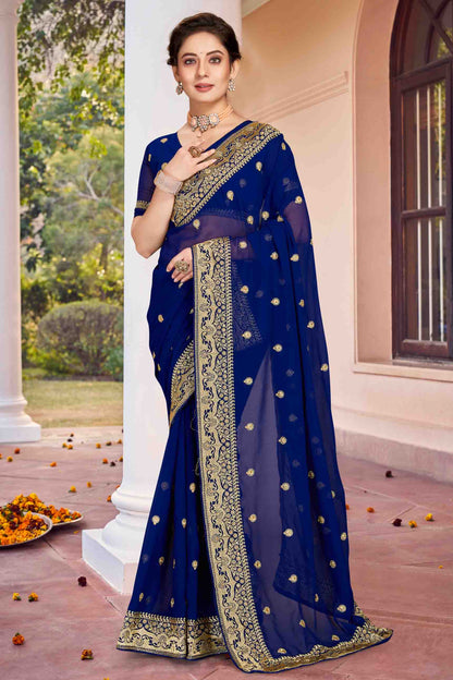 Navy Blue Colour Georgette Designer Saree