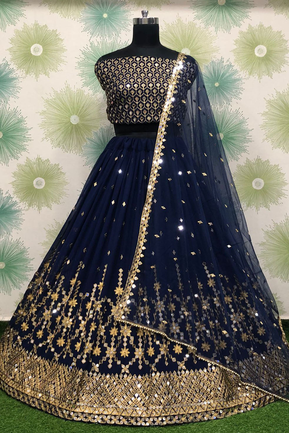 Navy Blue Colour Georgette Embroidery Lehenga Choli