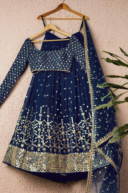 Navy Blue Colour Georgette Embroidery Lehenga Choli