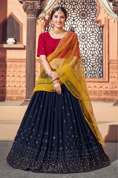 Navy Blue Colour Georgette Embroidery Lehenga Choli