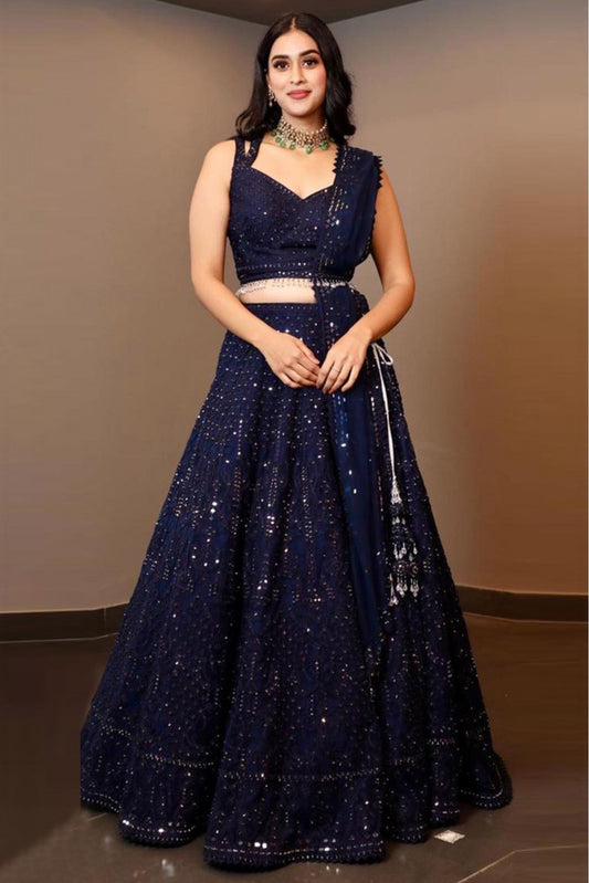 Navy Blue Colour Georgette Lehenga Choli