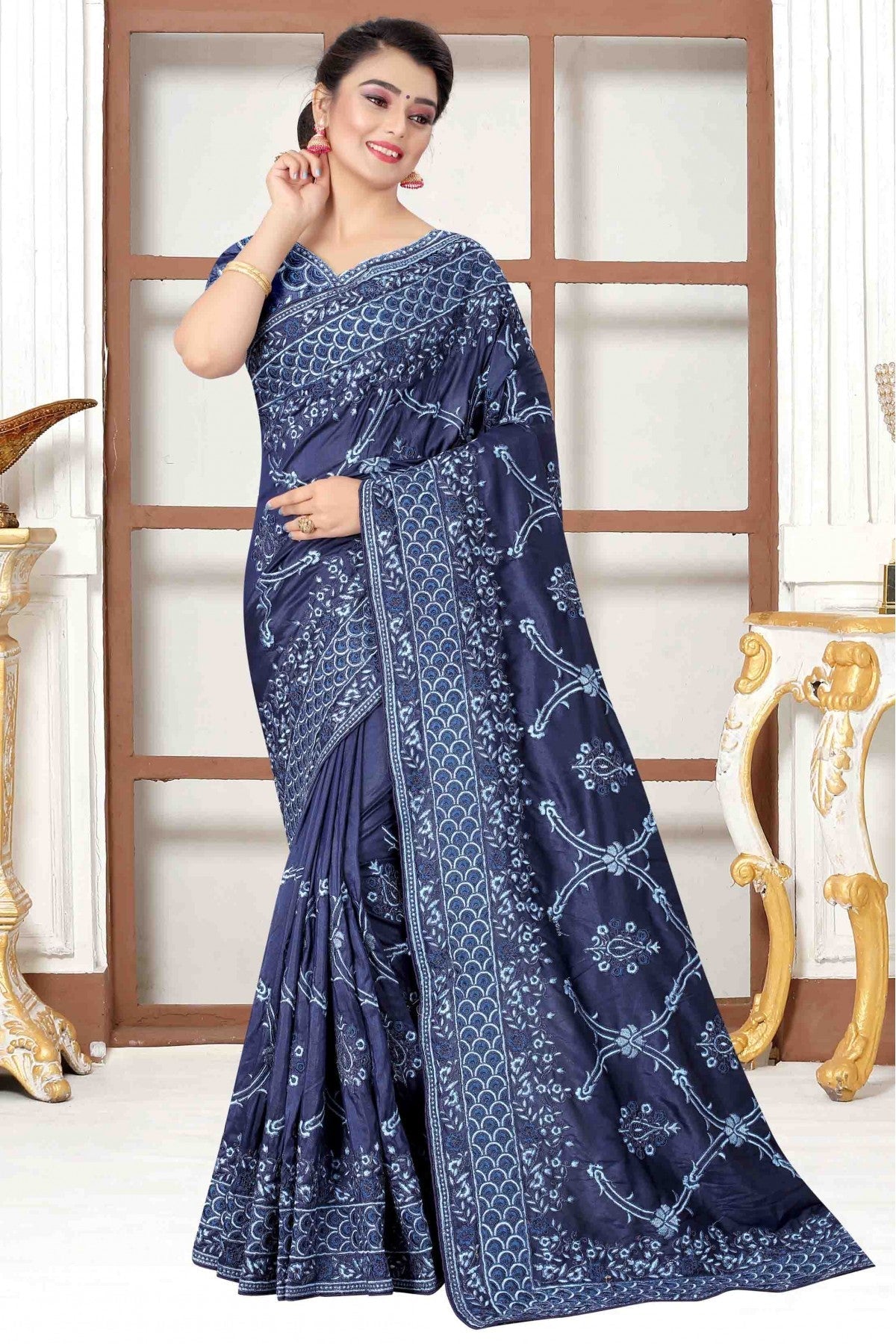 Navy Blue Colour Modal Silk Designer Saree