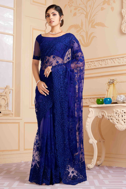 Navy Blue Colour Net Designer Saree