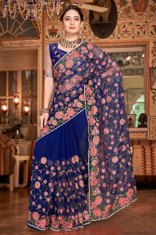 Navy Blue Colour Net Designer Saree