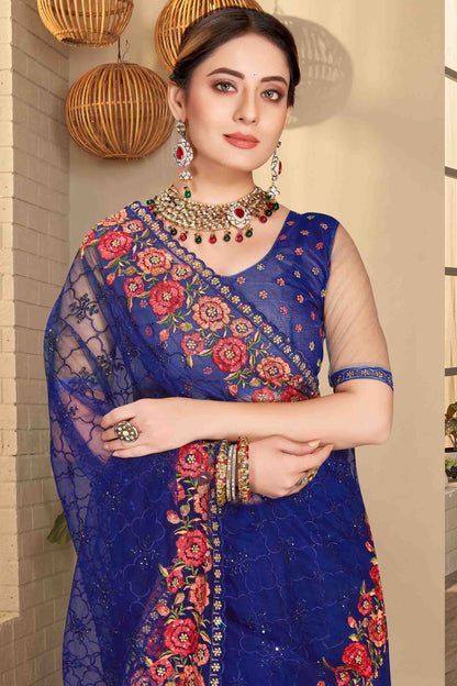 Navy Blue Colour Net Designer Saree