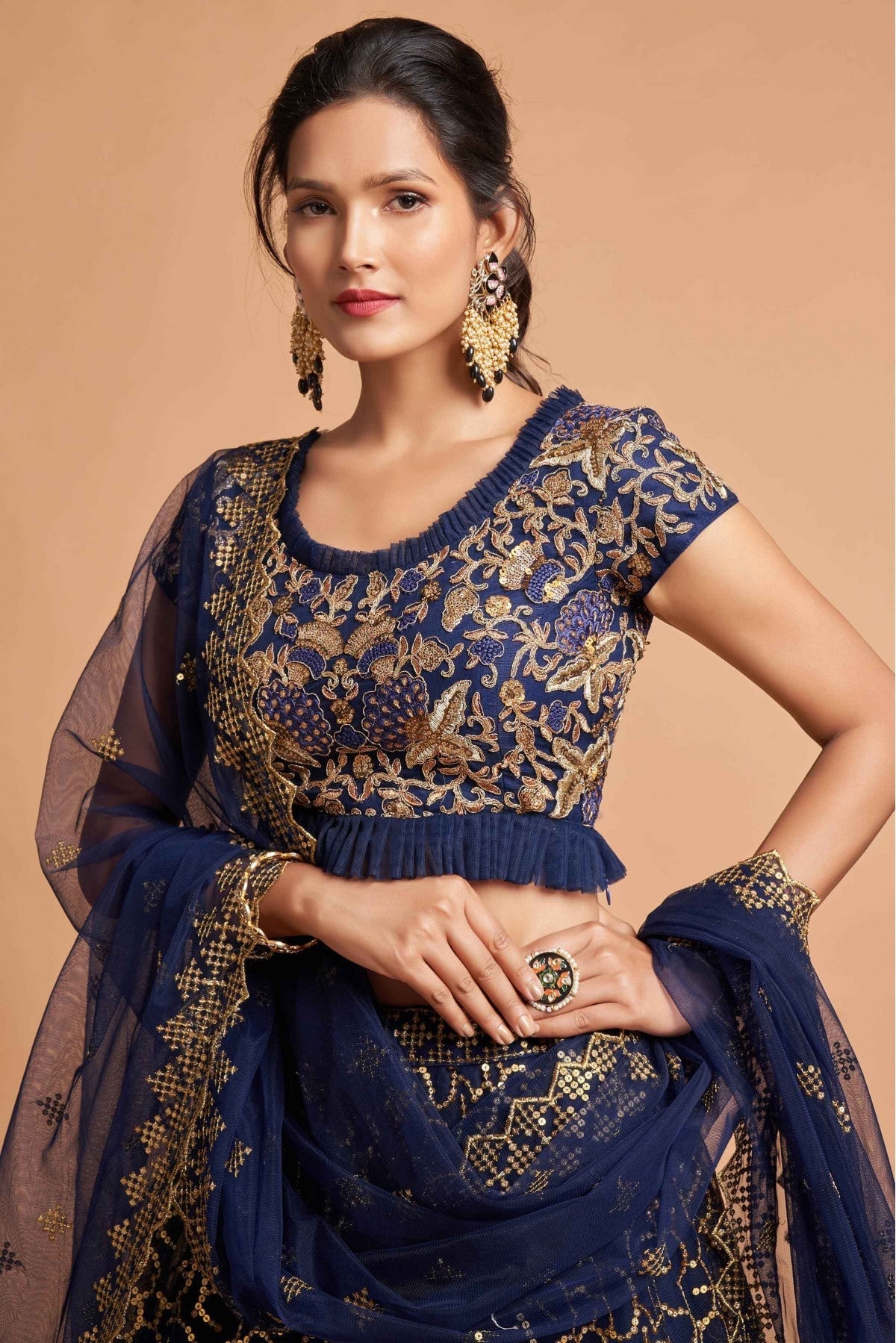 Navy Blue Colour Net Lehenga Choli