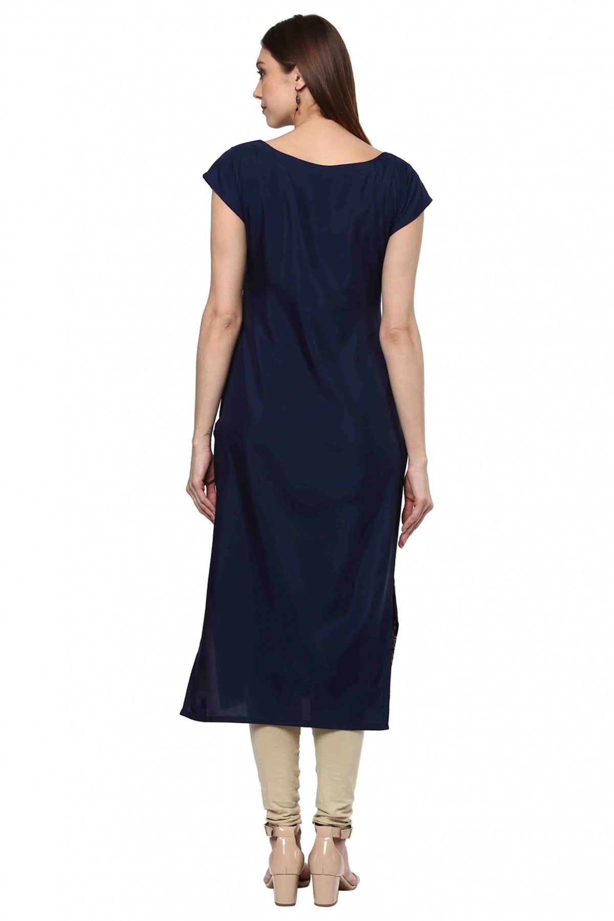 Navy Blue Colour Plus Size Crepe Straight Kurti