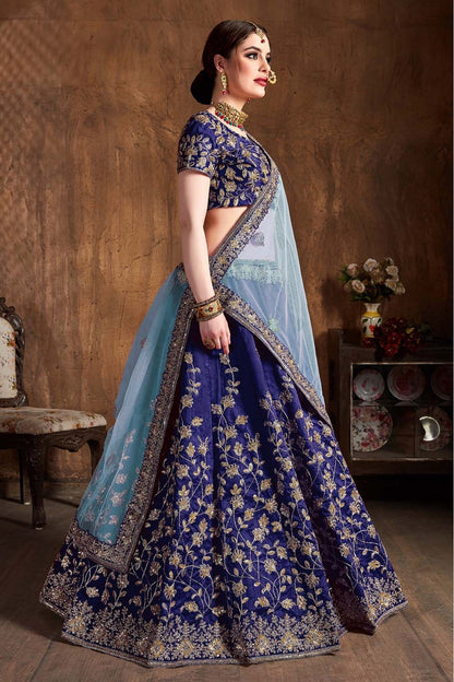 Navy Blue Colour Raw Silk Lehenga Choli