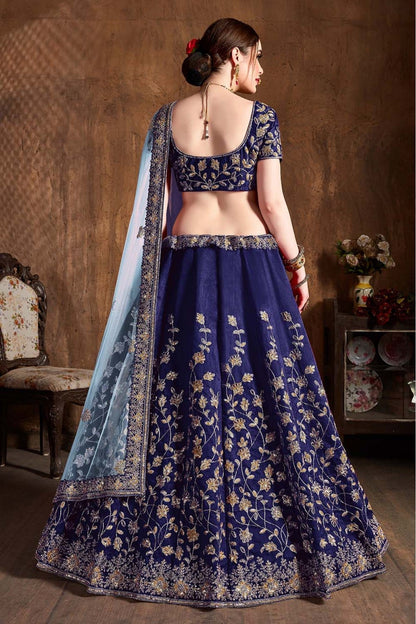 Navy Blue Colour Raw Silk Lehenga Choli