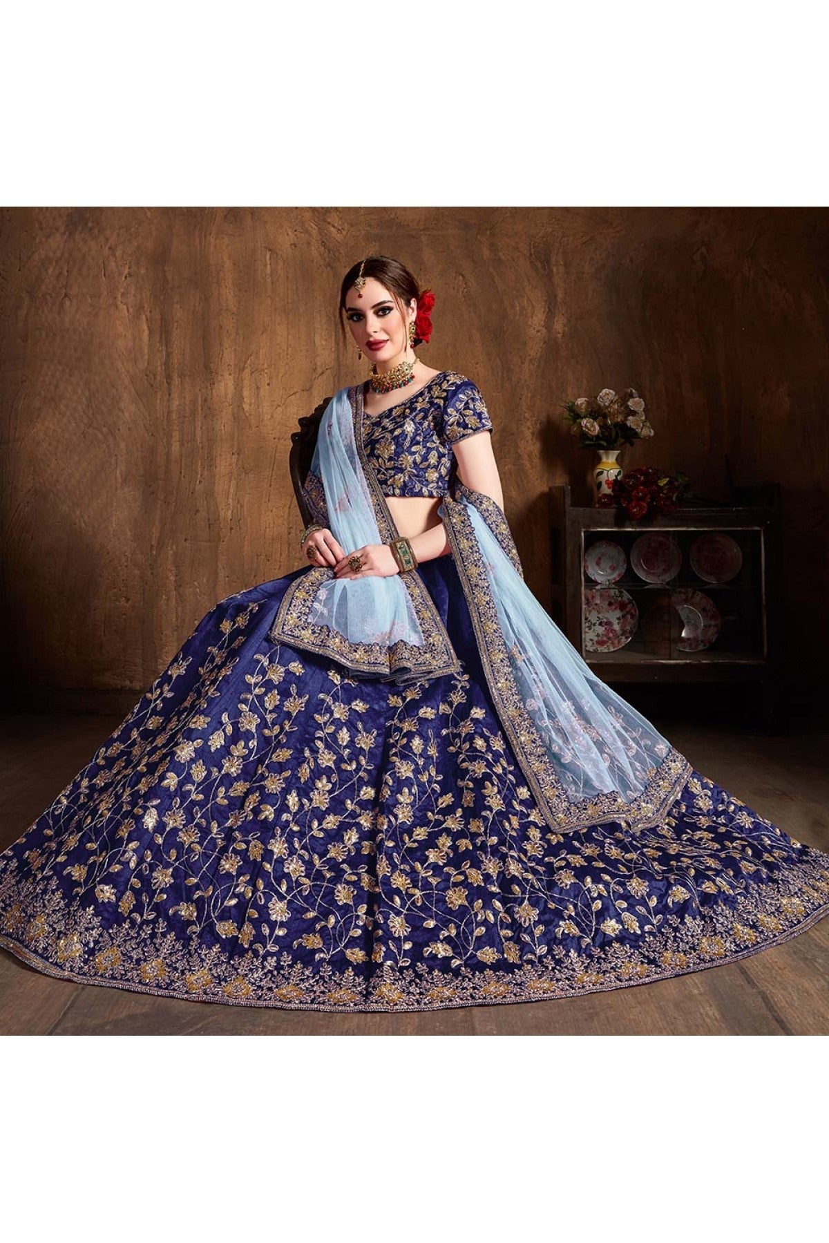 Navy Blue Colour Raw Silk Lehenga Choli