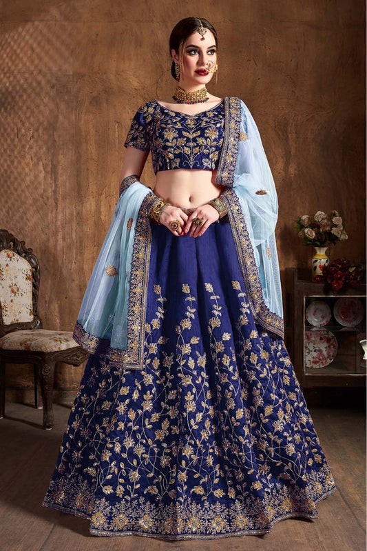 Navy Blue Colour Raw Silk Lehenga Choli