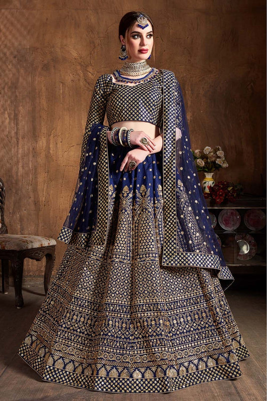 Navy Blue Colour Raw Silk Lehenga Choli