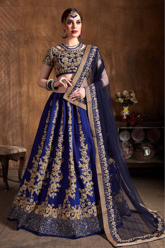 Navy Blue Colour Raw Silk Lehenga Choli