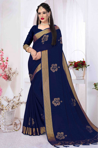 Navy Blue Colour Silk Satin Designer Saree