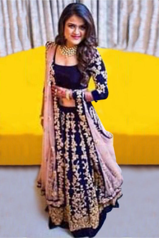 Navy Blue Colour Taffeta Silk Lehenga Choli