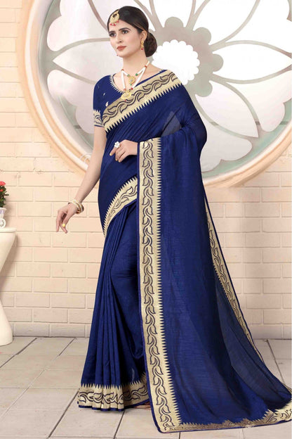 Navy Blue Colour Vichitra Silk Designer Saree