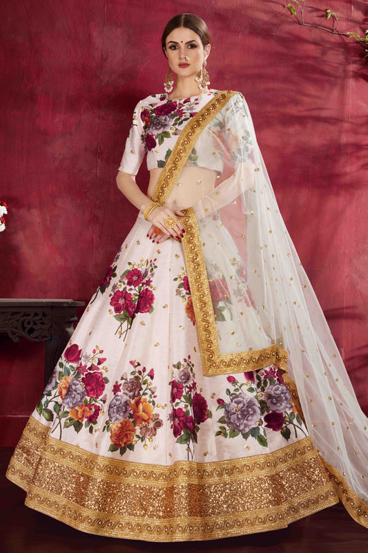 Off White Banglori Silk Designer Lehenga Choli