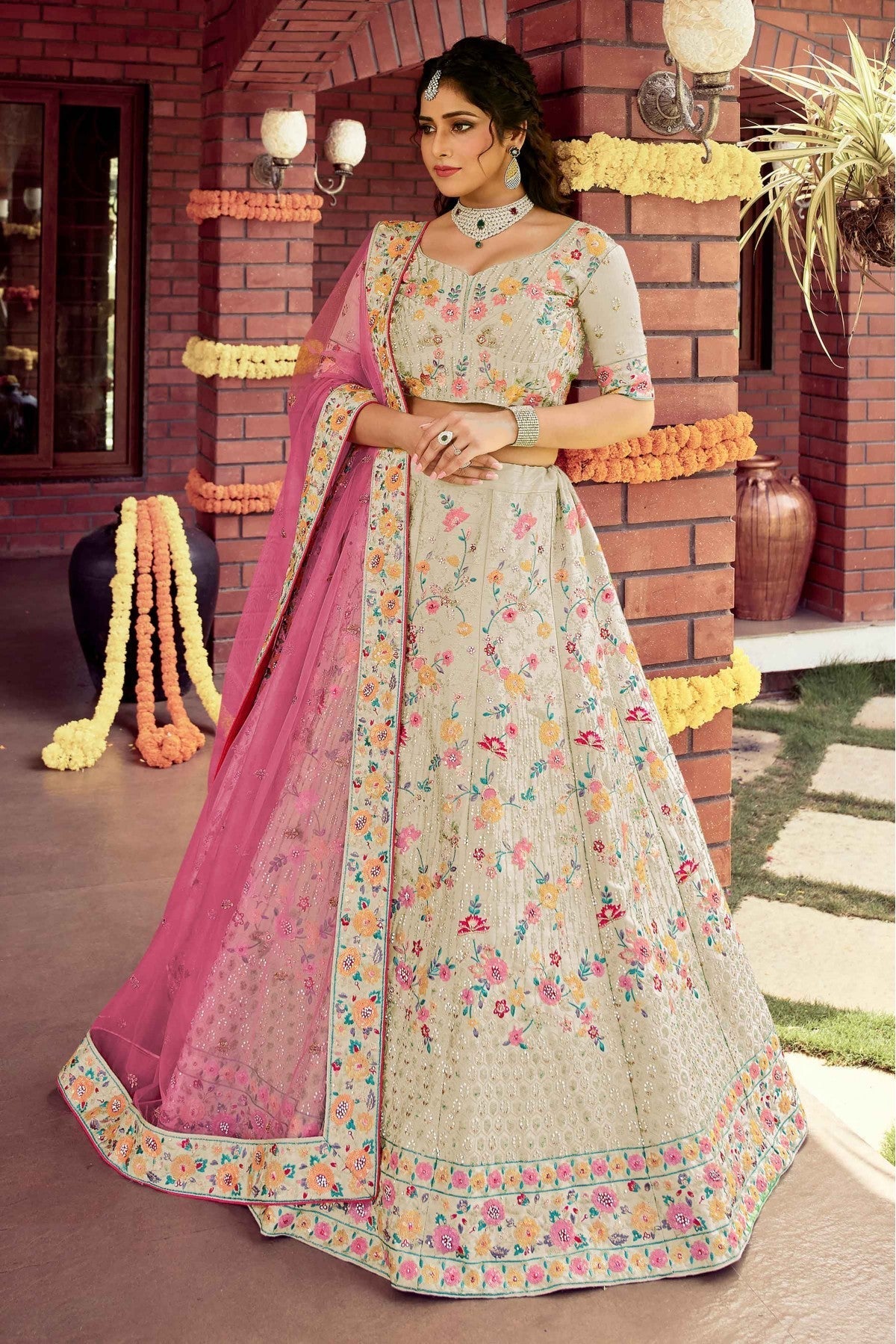 Off White Colour Art Silk Resham Work Lehenga Choli