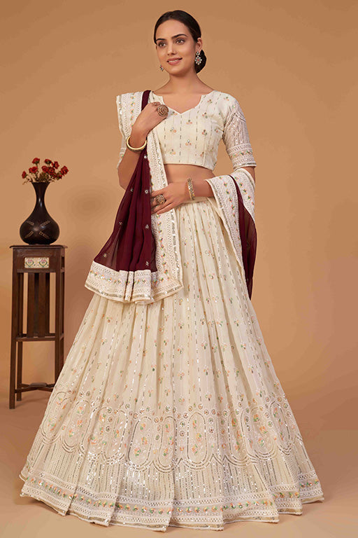 Off White Colour Georgette Designer Lehenga Choli