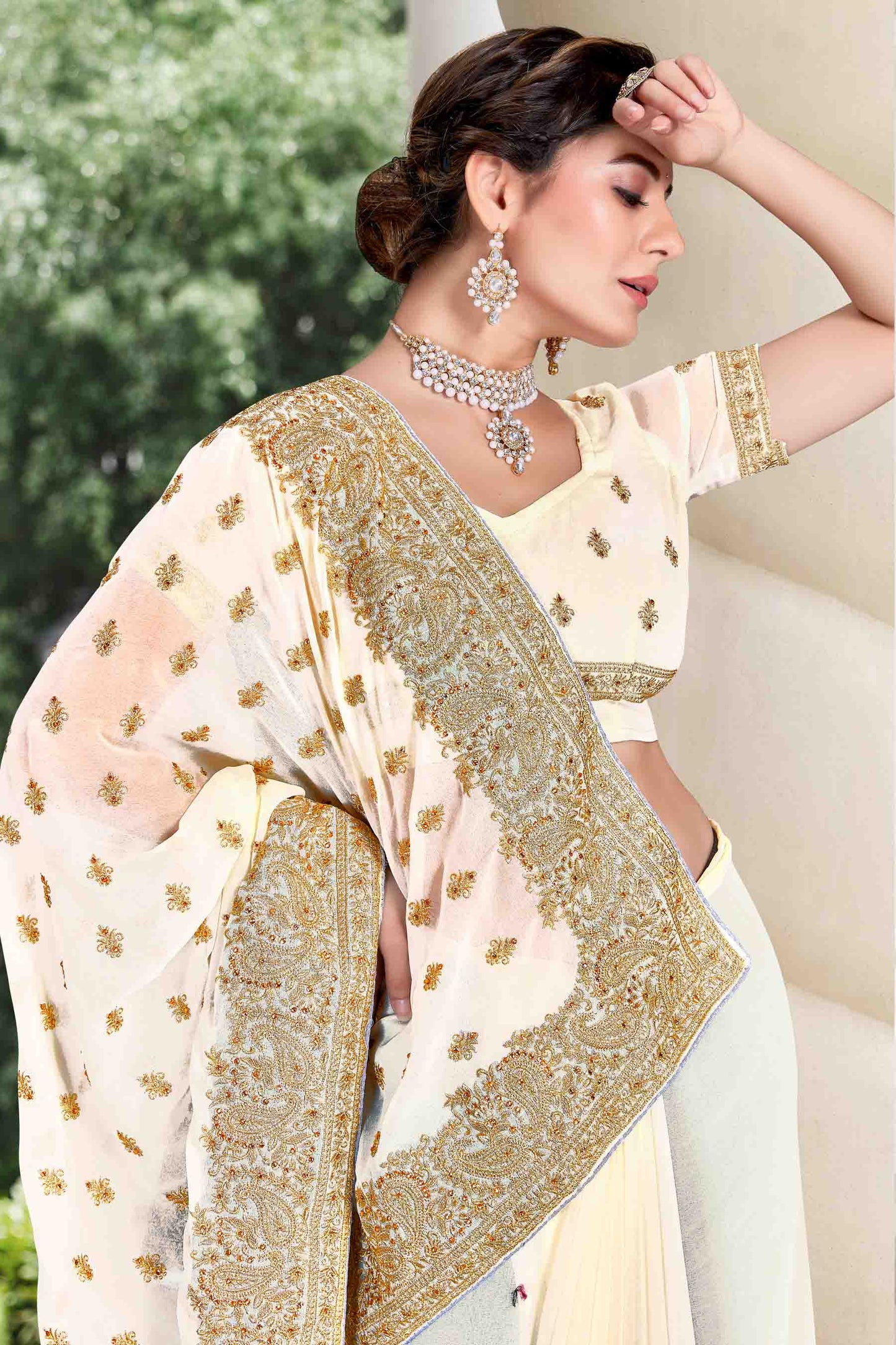 Off White Colour Georgette Designer Saree