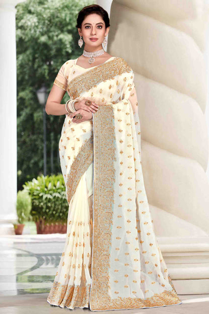 Off White Colour Georgette Designer Saree