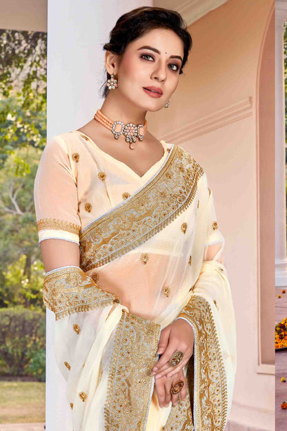 Off White Colour Georgette Designer Saree