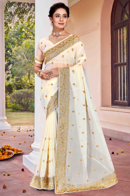 Off White Colour Georgette Designer Saree