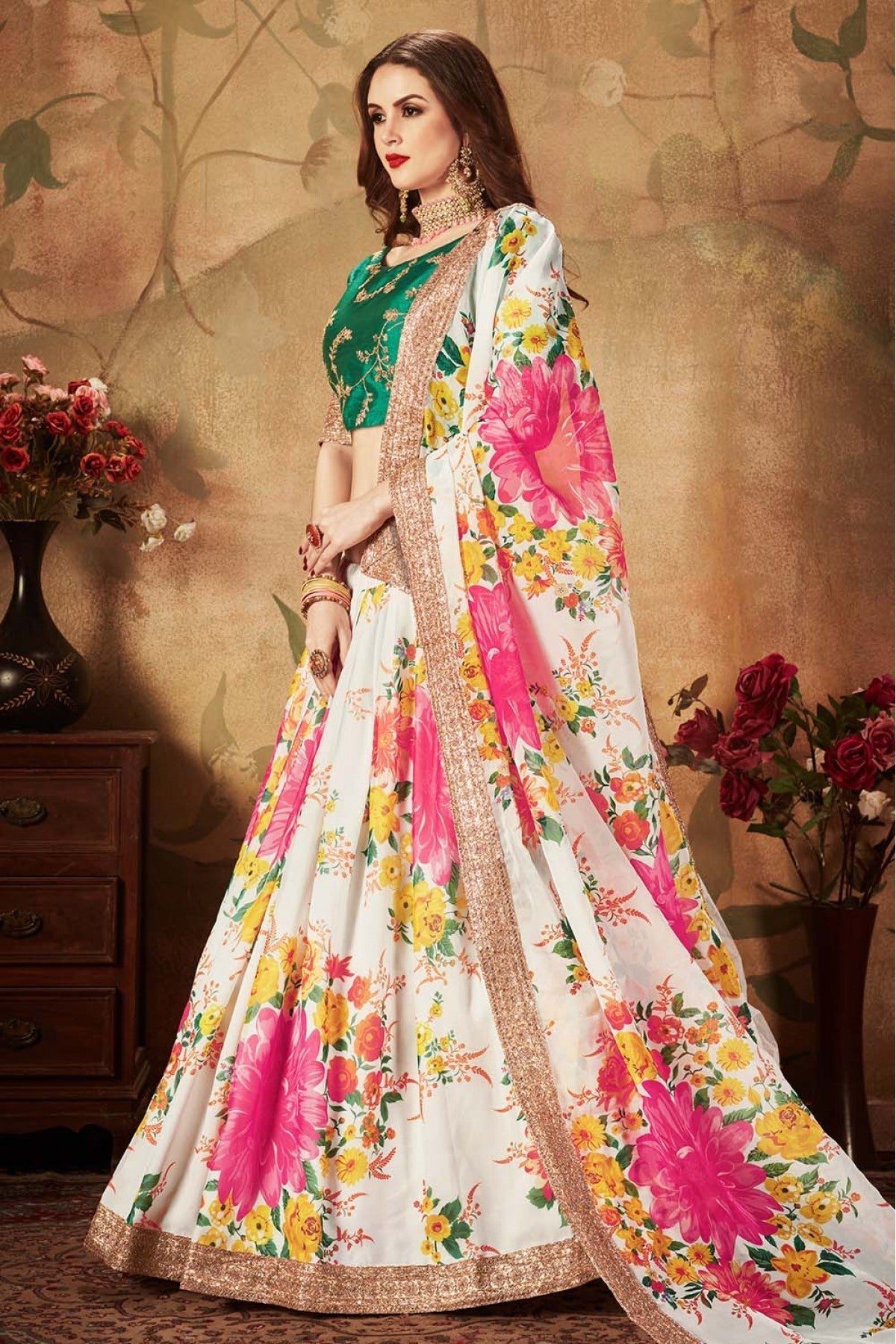 Off White Colour Organza Lehenga Choli