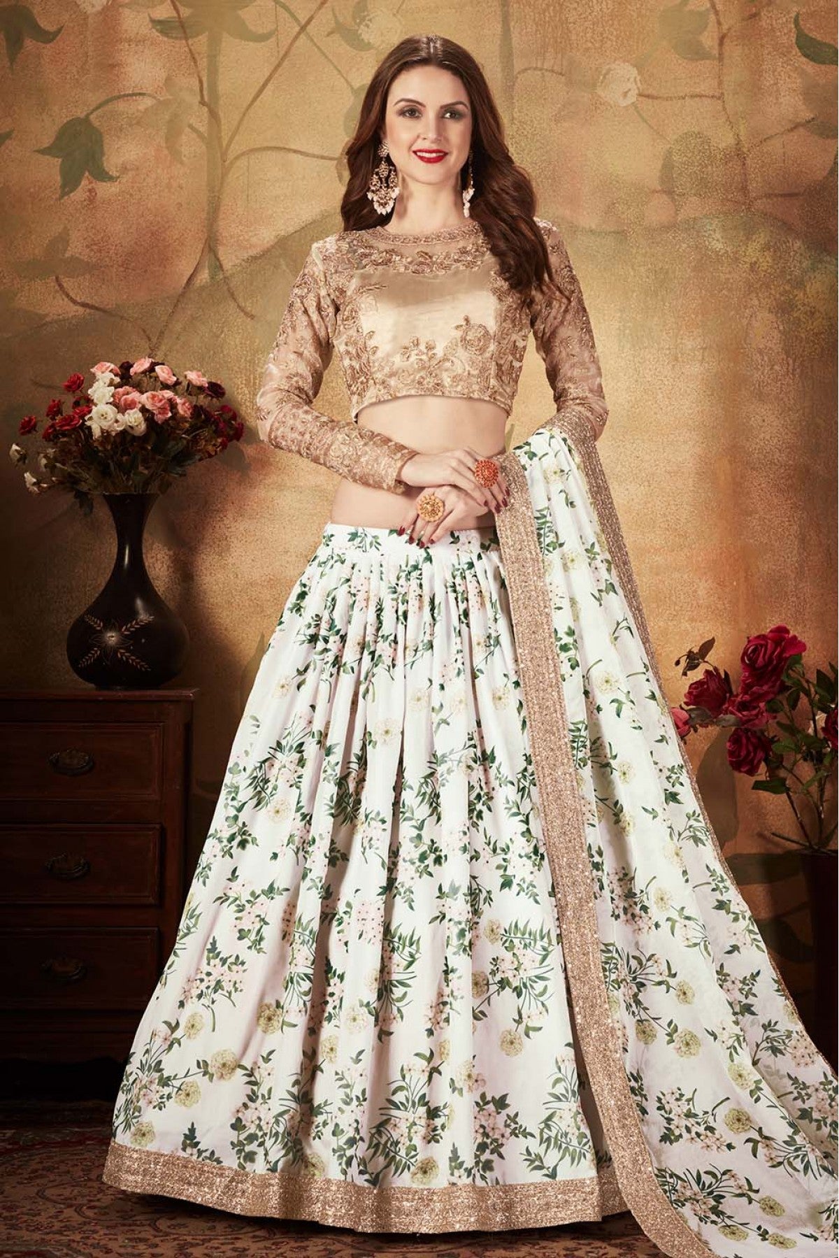 Off White Colour Organza Lehenga Choli