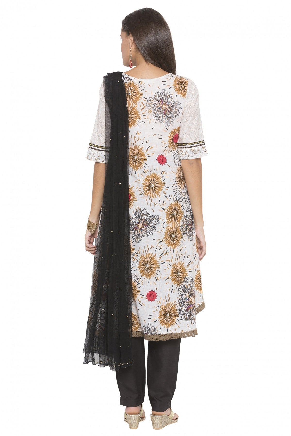 Off White Colour Plus Size Stitched Cotton Embroidery Pant Style Suit