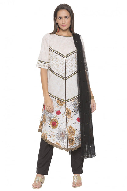 Off White Colour Plus Size Stitched Cotton Embroidery Pant Style Suit