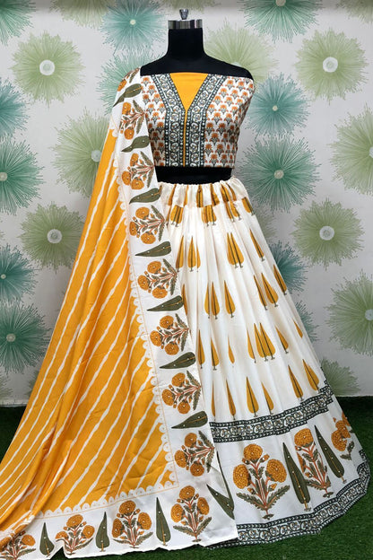 Off White Colour Silk Printed Lehenga Choli