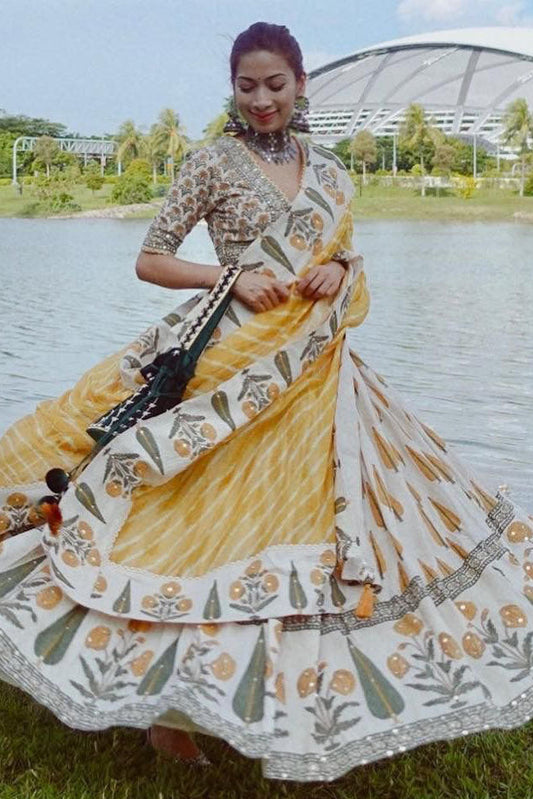 Off White Colour Silk Printed Lehenga Choli