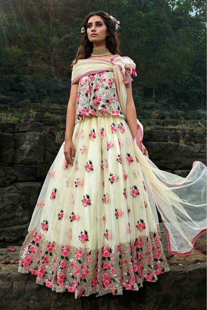 Off White Colour Soft Net Sequins Work Lehenga Choli