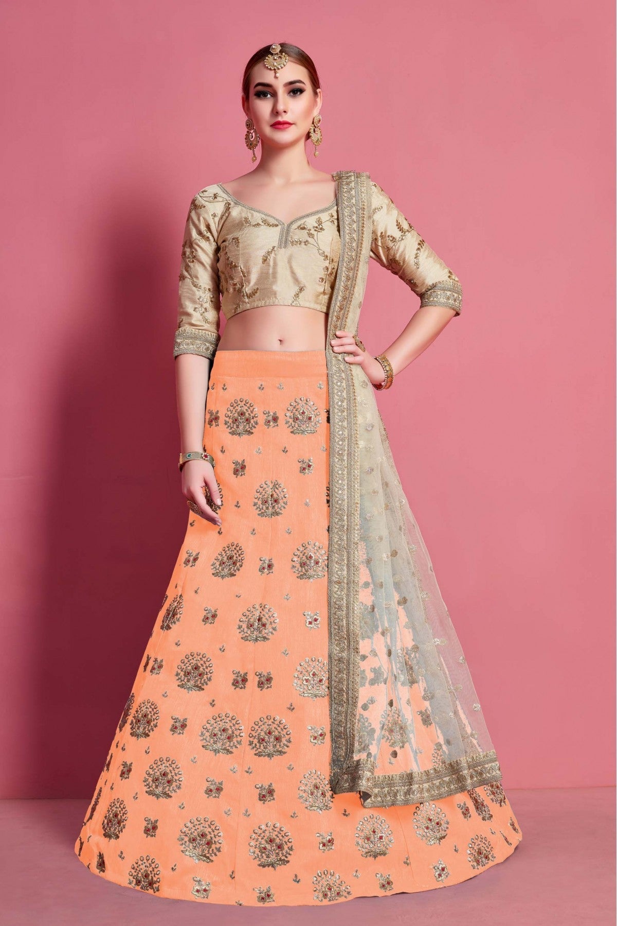 Orange Colour Art Silk Embroidery Lehenga Choli