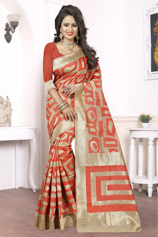 Orange Colour Banarasi Art Silk Woven Saree