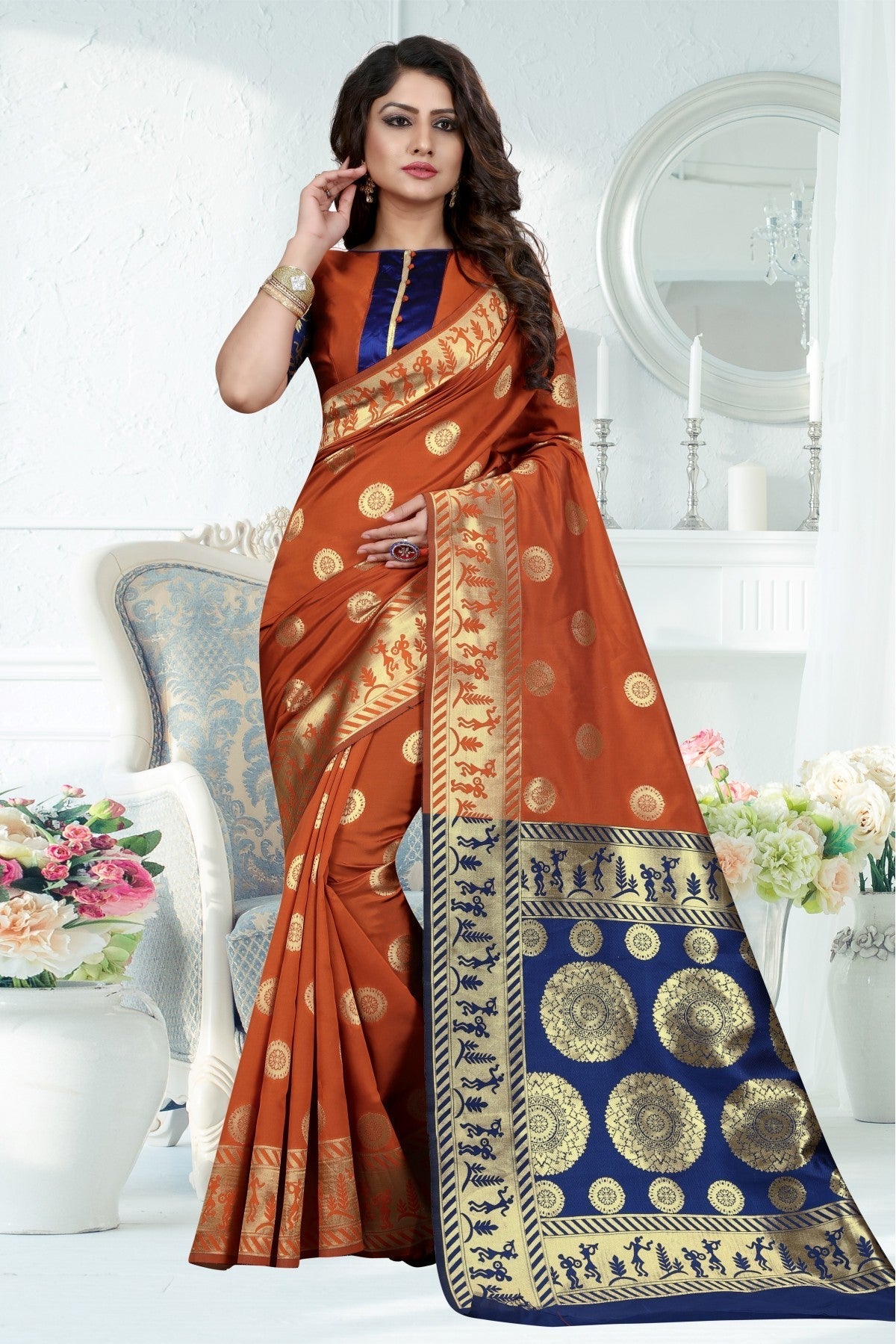 Orange Colour Banarasi Art Silk Woven Saree