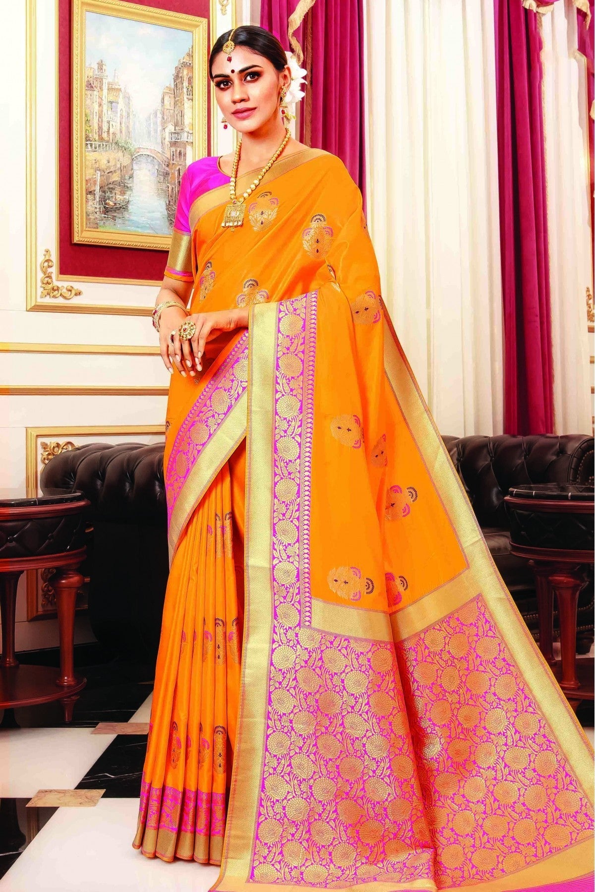 Orange Colour Banarasi Silk Traditional Saree