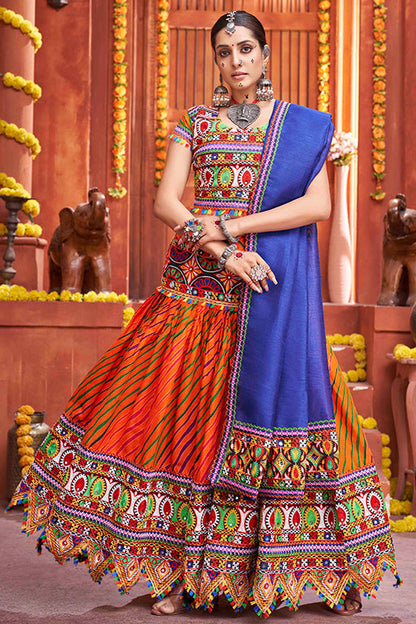 Orange Colour Cotton Silk Navratri Lehenga Choli