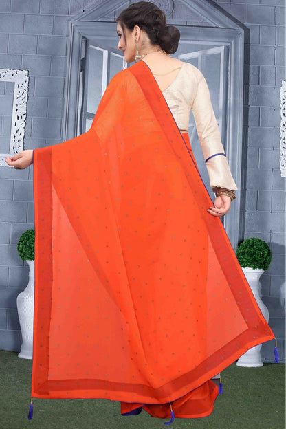 Orange Colour Georgette Party Wear Saree