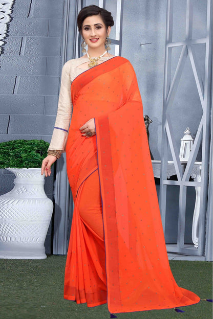 Orange Colour Georgette Party Wear Saree